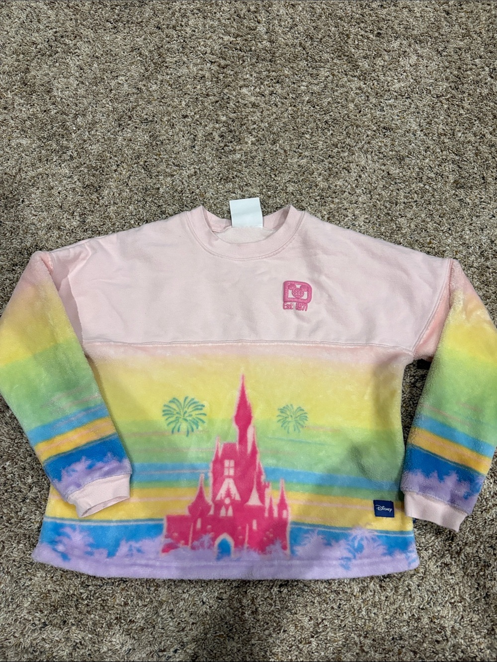 Authentic Walt Disney World Pastel Pink Castle Rainbow Pullover Sweatshirt